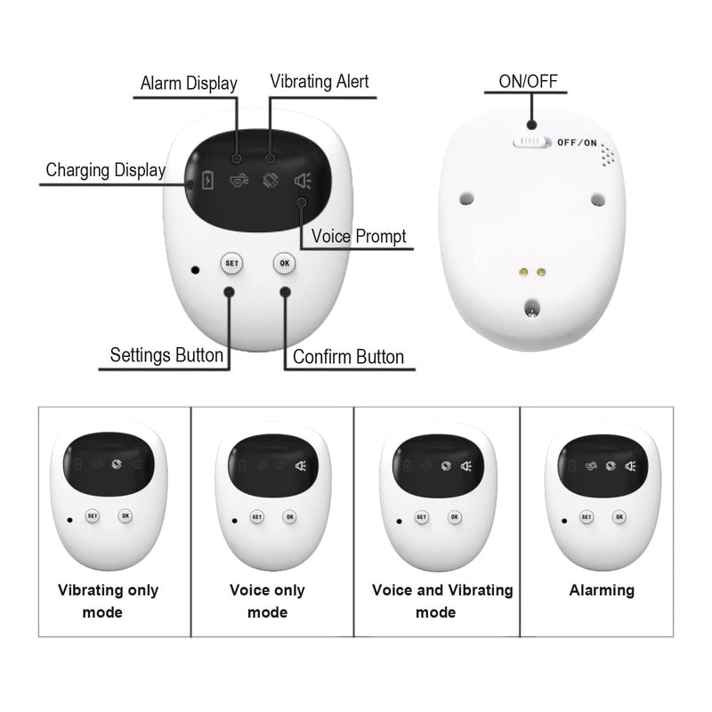 Wireless Bedwetting Alarm for Boys and Girls, USB Rechargeable, 3 Working Modes, Pee Alarm for Children (White) White