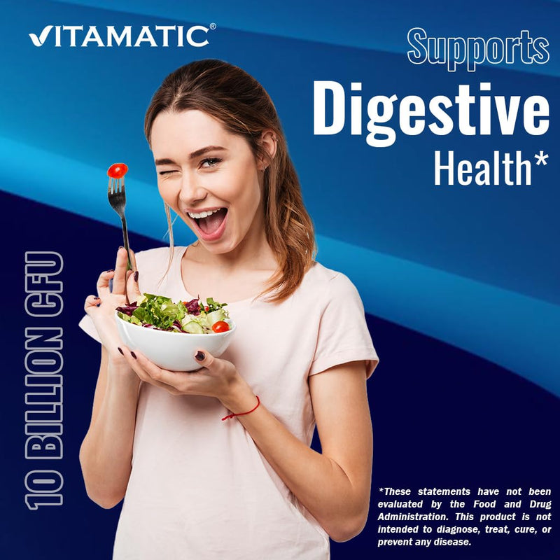 Vitamatic Acidophilus Probiotic - 10 Billion CFU - 5X Potency - Daily Probiotic Supplement, Supports Digestive Health - 120 Tablets 120 Count (Pack of 1)