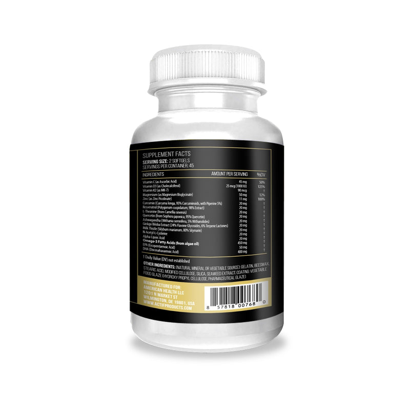 ACTIF Klotho Mega Support with 20+ Advanced Factors for Longevity Support - Non GMO, Made in USA, 90 Count