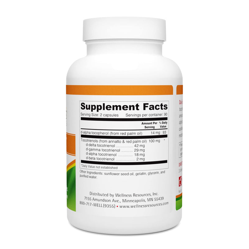 Wellness Resources Daily Super E Tocotrienol Complex - Full Spectrum Vitamin E with Delta, Gamma & Alpha Tocotrienols for Antioxidant Protection, Soy-Free, Natural Source, Non-GMO (180 Caps) 180 Count (Pack of 1)