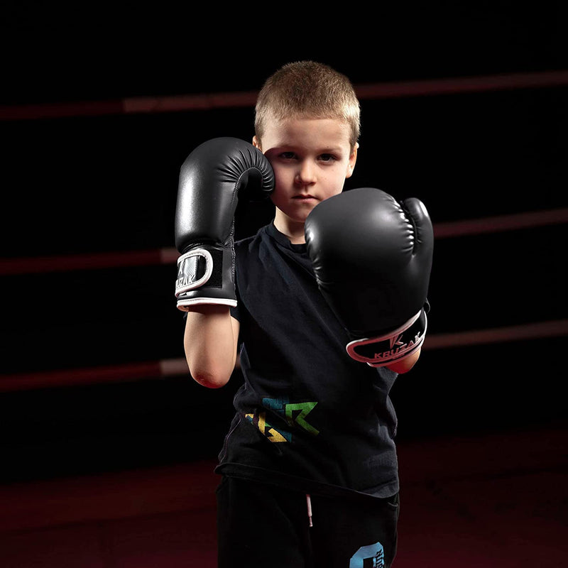 Kruzak Plain Kids Focus Mitts and Boxing Gloves Set for Kickboxing and Muay Thai MMA Training - Unisex Kit with Punching Pads for Martial Arts and Karate Black 4 oz - BeesActive Australia