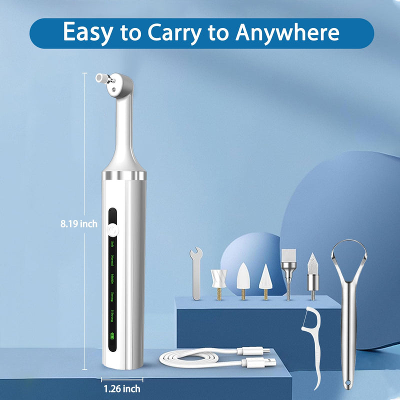 Plaque or Electric Tartar Polishing Teeth Kit with LED Light 5 Speed Modes with 5 Replacement Brush Heads (White) - BeesActive Australia