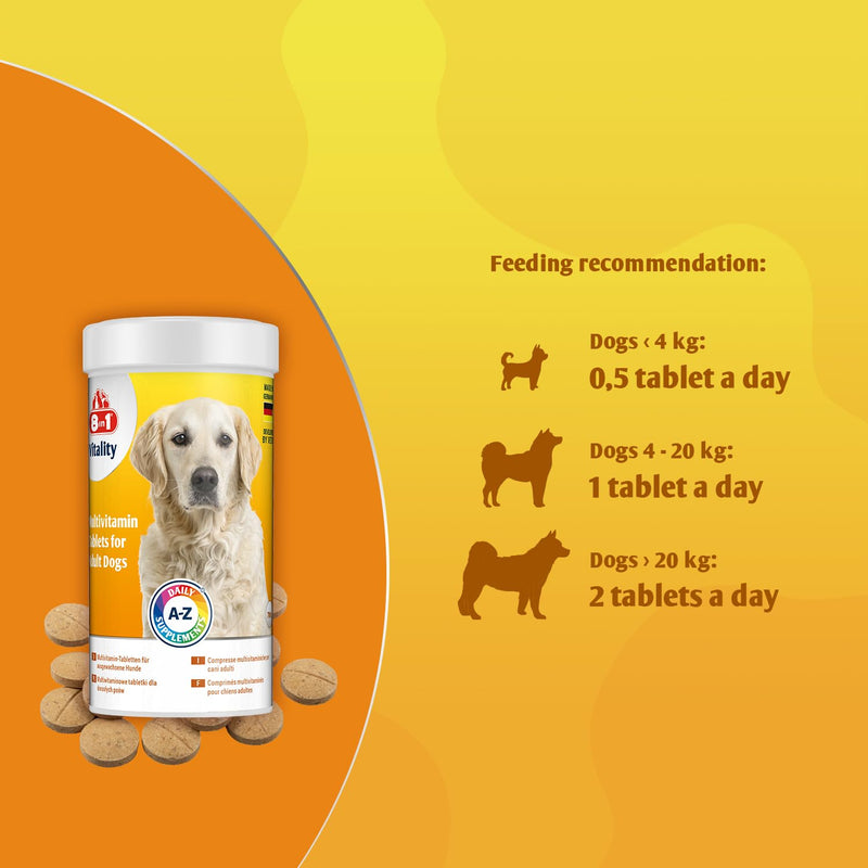 Dog Multivitamins Nutritional Supplement - 9 multivitamins and 5 micronutrients - 70 tablets - for active lifestyle and immunity