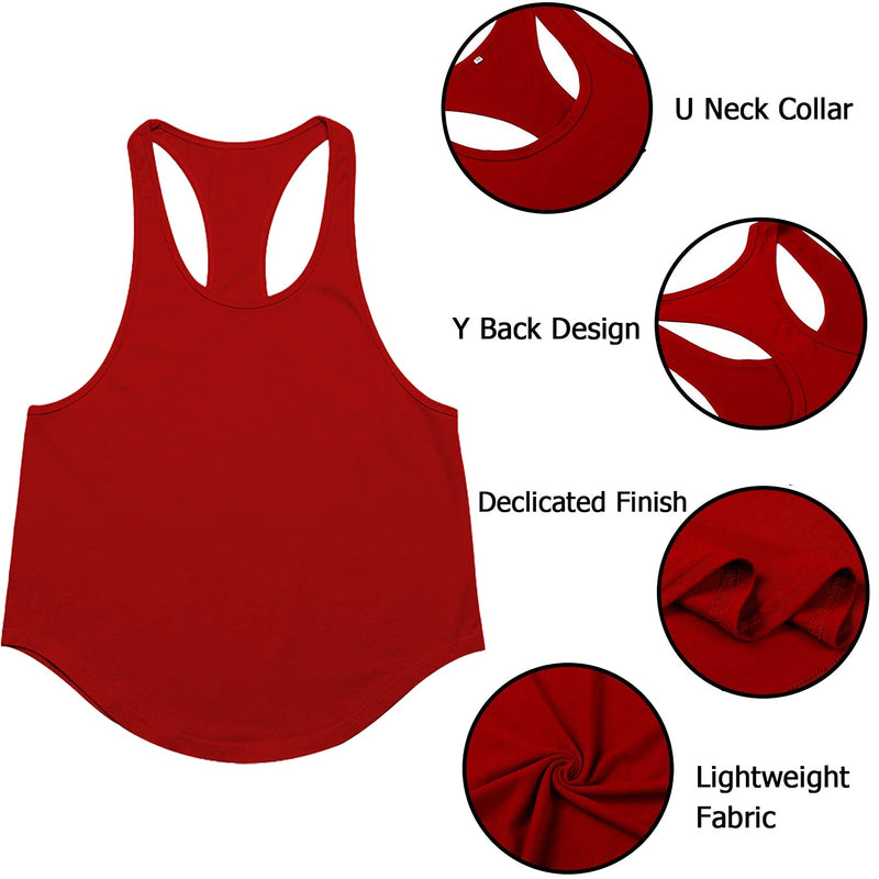 Babioboa Men's 3 Pack Gym Workout Tank Tops Y-Back Muscle Tee Stringer Bodybuilding Sleeveless T-Shirts X-Large Black/Grey/Red - 3 Pack - BeesActive Australia