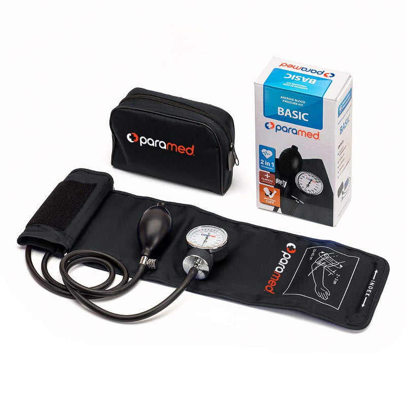 PARAMED Aneroid Sphygmomanometer – Manual Blood Pressure Cuff with Universal Cuff 8.7-16.5" and D-Ring – Carrying Case in the kit – Black – Stethoscope Not Included