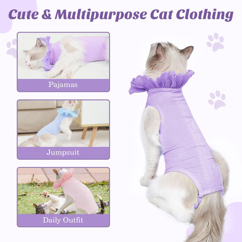 VavoPaw Cat Bodysuit After Surgery for Female Cats, Breathable Cat Clothing for Surgical Recovery for Abdominal Wounds, Soft Fabric Kitten Suit E-Collar Alternative for Cats, M Purple - BeesActive Australia
