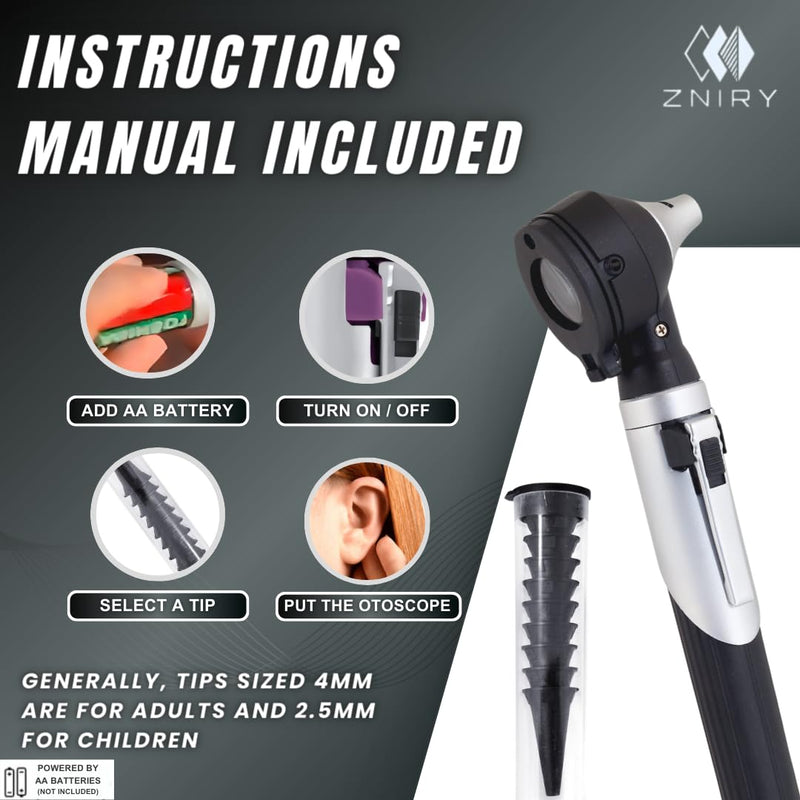 Fiber Optic Mini Otoscope - Ear Scope with Light for Infection Detection, Wax Removal, and at-Home ENT Exams (Black Color) - BeesActive Australia
