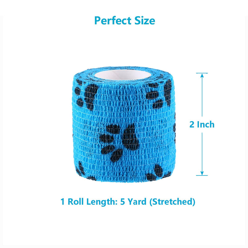 WePet Pet Wrap, Self-Adhesive, Only Sticks to Itself, Non-Woven Tape for Dog Legs, Paws, Wounds, First Aid Cohesive Gauze for Horse, Cat, Bird, Animal, 6 Rolls, 2 Inch, Pawprints A 2 inch (Pack of 6) Pawprints A, 2 of Each Color - BeesActive Australia