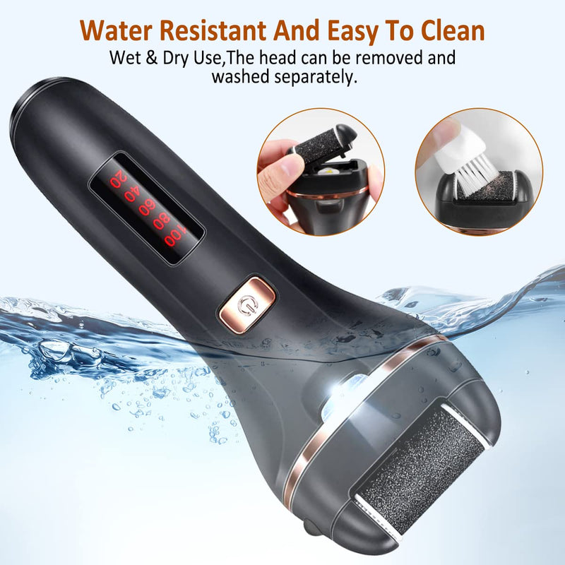 AdamPark Electric Callus Remover for Feet,Rechargeable Foot File Hard Skin Remover,Waterproof 14 in1 Professional Pedicure Kit for Cracked Heels &Dead Skin,with 3 Roller Heads 2 Speed(Black J8) Black J8 - BeesActive Australia