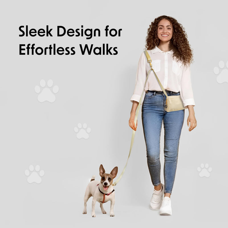 Hands-Free Dog Leash with Adjustable Waist & Crossbody Fanny Pack Perfect for Walking, Jogging, & Training, Securely Holds Treats, Toys, and Essentials, Comfortable, Durable, and Convenient Design Small Beige - BeesActive Australia