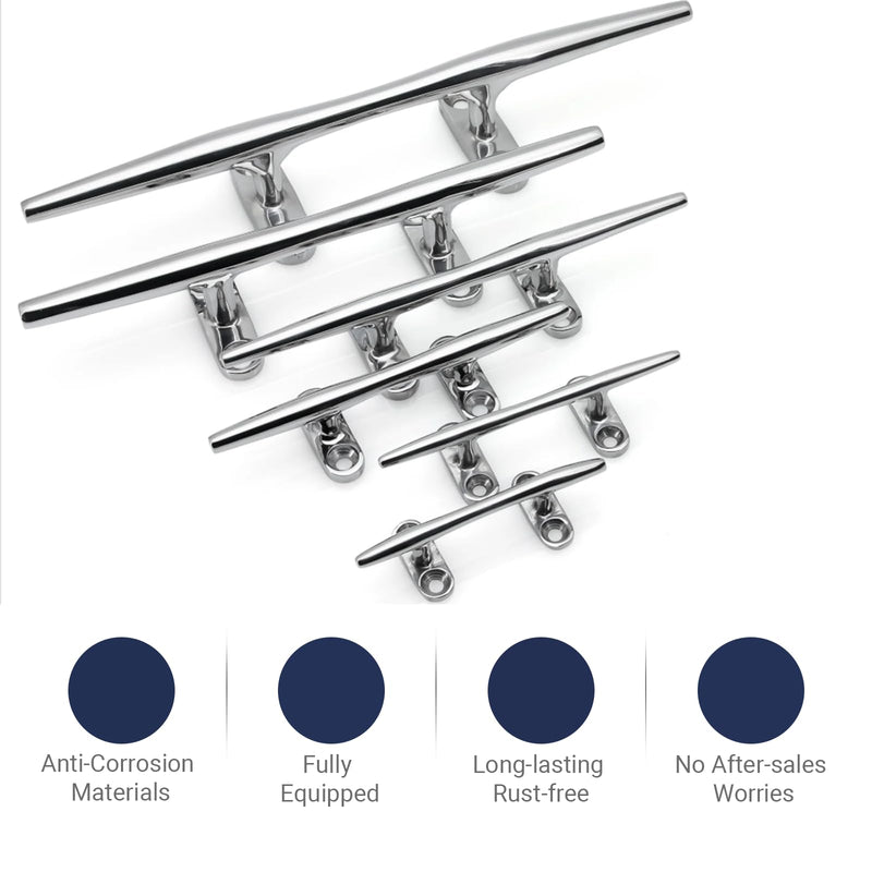 OSTARE Boat Cleats 4 inch,5 inch,6 inch,8 inch,10 inch,12 inch Marine Dock Cleats 316 Stainless Steel Rope Cleats Boat Mooring Accessories with Fasteners 6 inch 4 Pack