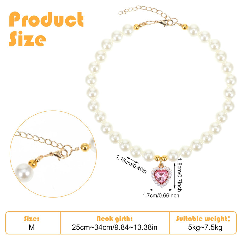 2 Pcs Cat Dog Pearl Collar, Heart Shaped Rhinestone Pet Necklace Dog Pearl Rhinestone Cat Collar, Beaded Dog Necklace Adjustable Pet Jewelry Accessories for Small Dogs Cats(White and Pink) - BeesActive Australia