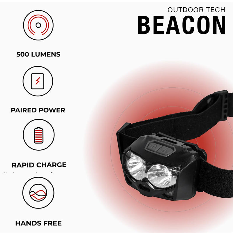 Outdoor Tech Beacon 500 Lumen Headlamp – Lightweight Ultra-Bright LED Camping Essentials, IPX4 Waterproof, Rechargeable Battery (Included) or 3 AAA Batteries (Sold Separately)