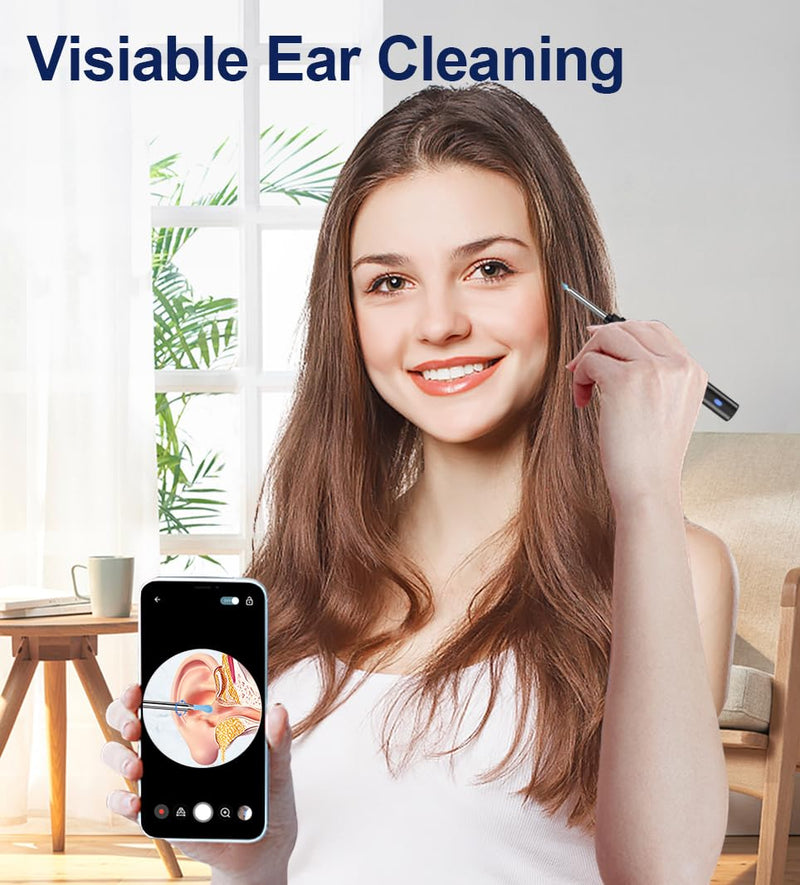 Ear Wax Removal, Ear Cleaner with Camera, Ears Wax Removal Kit with 1296P HD Ear Otoscope with 6 LED Lights, Earwax Removal Tool for iPhone, iPad & Android Smart Phones (Black, Standard) Black - BeesActive Australia