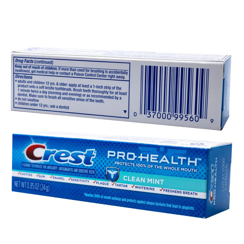 Crest 037000995609 Pro-Health Clean Mint Toothpaste, Smooth Formula 0.85 Oz, Travel Size, (24 Pack) 0.85 Ounce (Pack of 24)