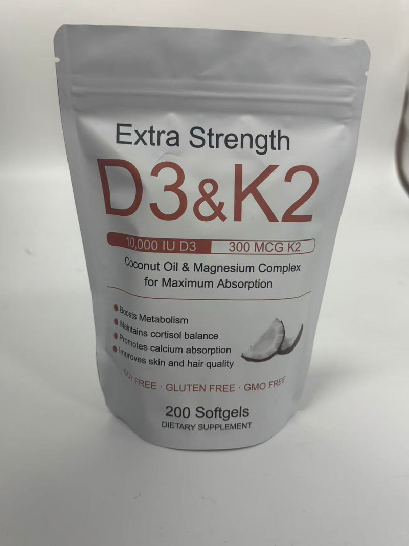 D3 K2 Vitamin 10000 IU, Extra Strength Wellness D3K2 with Triple Magnesium & Coconut Oil for Maximum Absorption, Support Bone & Immune Health, Non-GMO,Easy to Swallow, 200 Softgels 1pc