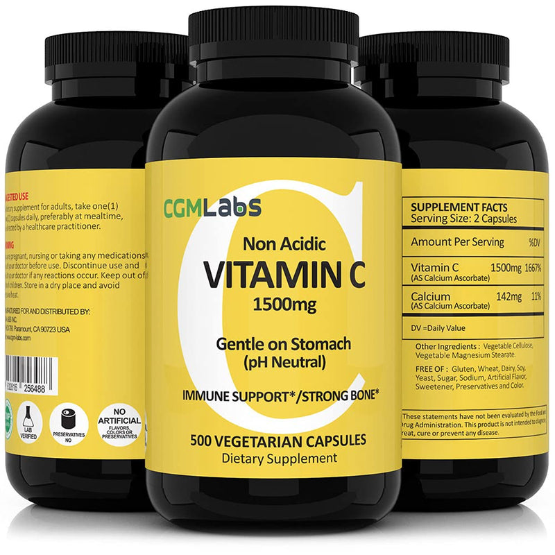 Non-Acidic Vitamin C 1500mg with Calcium - 500 Vegetable Capsules
