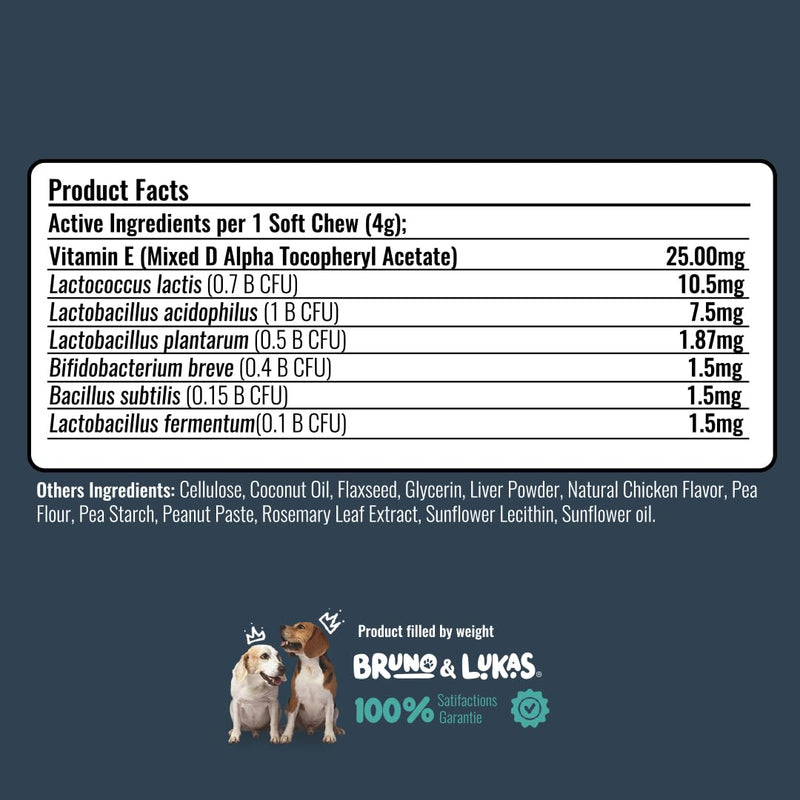 Bruno & Lukas Probiotic Chews for Dogs – Digestive Health & Gut Flora Support – Dog Probiotics for Diarrhea, Loose Stools, Itchiness & Immune Support – 90 Chews, Made in USA