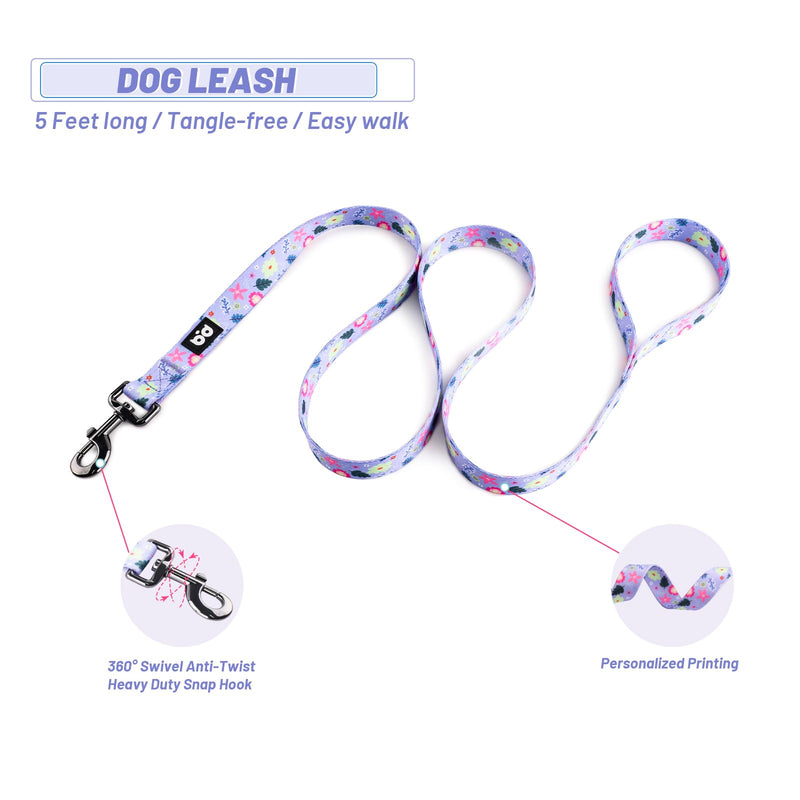 QQPETS Dog Harness Leash Set Adjustable Heavy Duty No Pull Halter Harnesses for Small Medium Large Breed Dogs Back Clip Anti-Twist Perfect for Walking L(23"-32" Chest Girth) Floral Purple - BeesActive Australia