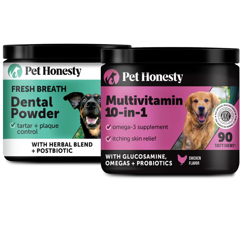Daily Essentails Virtual Bundle - Dog Multivitamin for Dogs + Dental Powder for Teeth Cleaning & Plaque Removal, Skin, Coat, and Allergy Support