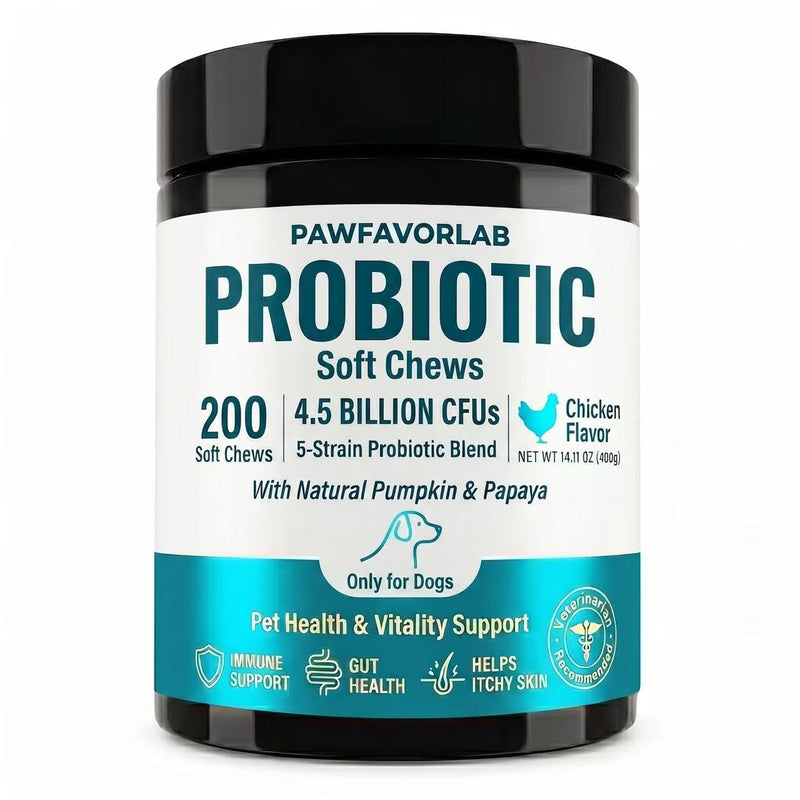 Probiotics for Dogs Digestive Health - 200 Chicken Flavored Chewable Tablets for Gut Health, Immune Support & Pumpkin, Papaya, Flaseed Power - Advanced Dog Probiotic Supplements
