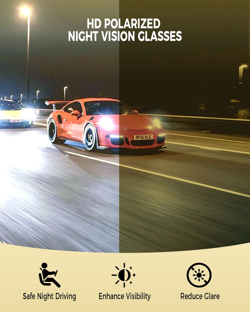 Night Driving Glasses for Men Women Fit Over Sunglasses Anti Glare Polarized HD Night Vision Glasses A02 Glossy Black Frame/ Yellow Night Vision Lens - BeesActive Australia