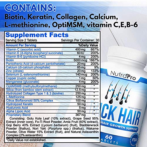 Thick Hair Growth Vitamins– Hair Growth Pills With DHT Blocker Stimulates Faster Growth for Weak, Thinning Hair–Biotin Hair Supplements with Keratin & Collagen Helps Men&Women Grow Perfect Hair. 60 Count (Pack of 1)