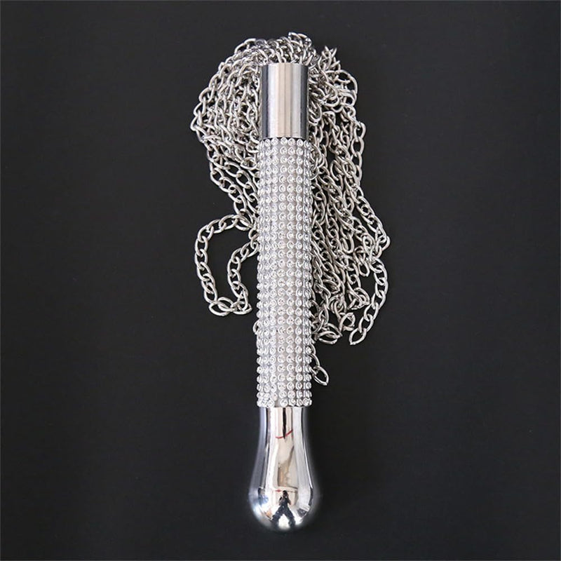 BDSM Metal Chain Whip Diamond Handle Aluminium Flog Flogger Fetish Slave Sub Sex Toy Bondage SM Ass Spanking Bondage Slave for Beginner Silver one size - BeesActive Australia