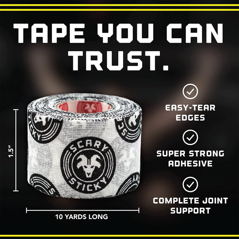 Scary Sticky Premium Athletic Tape, Ultra-Sticky Thumb, Finger & Wrist Tape for Weightlifting, Hook Grip & Cross Workout, Cotton, Latex-Free, 10 Yards, Black/Yellow, 2 Rolls Black & Yellow Pack of 2 - BeesActive Australia