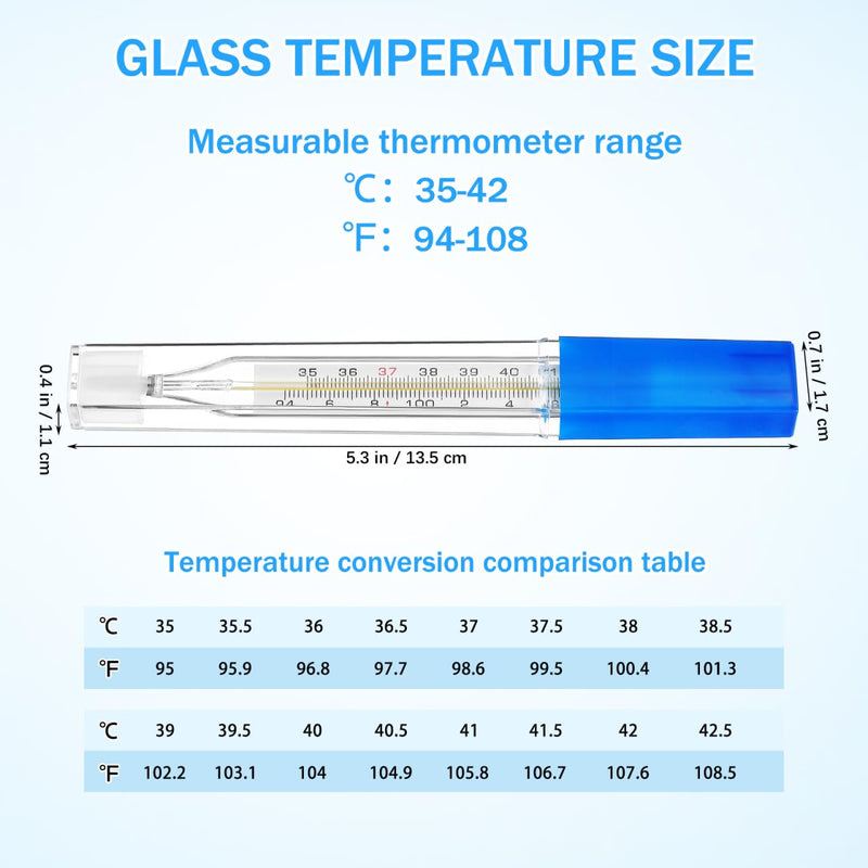 Glass Cuban Temperature Thermometers: Thermometers for Fever - Old Fashioned Axillary & Oral Thermometer for Adults Kids Elderly ℃ & ℉