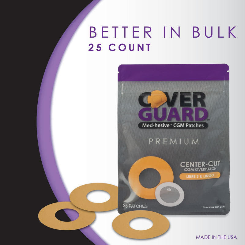 CGM Overpatch | Freestyle Libre 3 | Tan Center-Cut Design| 25-Count | Waterproof Adhesive | Anti-Fray | Easy Application & Removal | Made in USA | Sensor Protection
