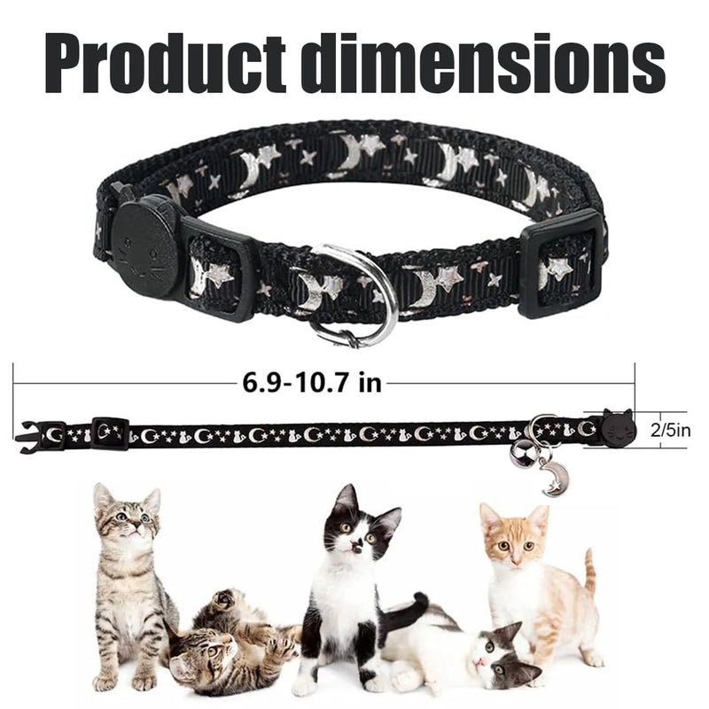 ZXUPOI Reflective Cat Collar with Safety Clasp and Bell 2-Piece Adjustable Collar Cat Kitten 19-32cm Black - BeesActive Australia