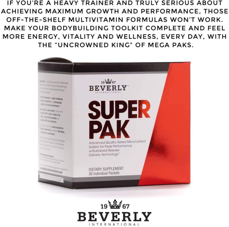 Beverly International Super Pak, 30 Packs, High-Potency Daily Multivitamin | Daily Vitamin Pack for Energy, Performance, Immune System Health, and Active Men and Women. Custom-formulated for Athletes.