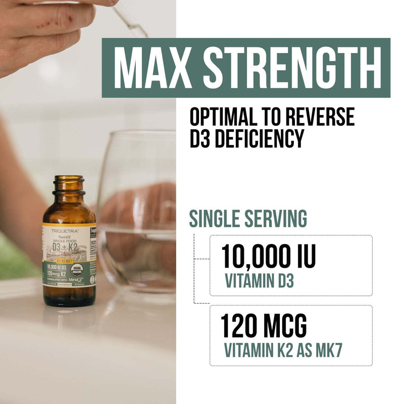 Organic Plant D3 K2 vitamin 10000 iu - All-Trans MK7 from MenaQ7 (120 mcg K2) - 100% Organic & Plant-Based Sublingual D3 Drops 10,000 iu (Cholecalciferol), 100% Vegan - Supports Immunity, Bone, Brain 1 Fl Oz (Pack of 1)