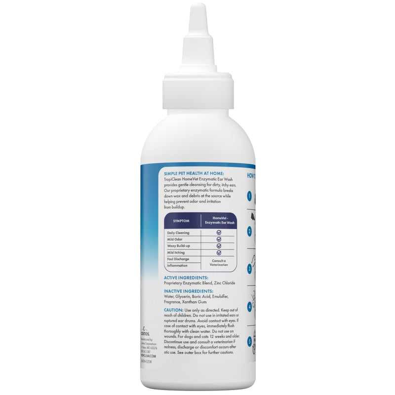 TropiClean HomeVet Enzymatic Dog Ear Cleaner, Vet Recommended Treatment for Dogs and Cats, Safe Daily Ear Cleaning Solution, USA Made, 2oz Enzymatic Ear Cleaner, 4oz