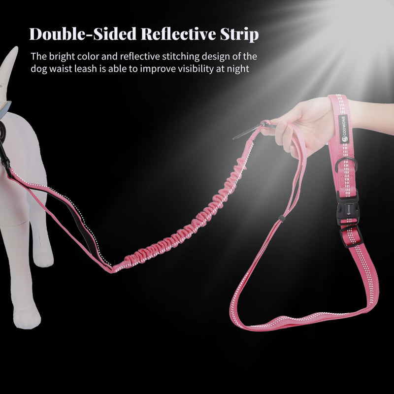 Hands Free Dog Leash Heavy Duty, Multifunctional Adjustable Hands Free Dog Leash Durable Reflective Stitches Hands Free Leash with Car Safety Buckle Waist Leash for Dog Walking Running Hiking 5-7FT Pink - BeesActive Australia