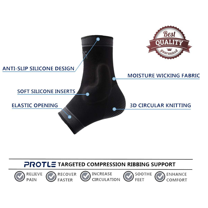 Adjustable Foot Socks, Ankle Brace Compression Support Sleeve with Silicone Gel, Arch Support - Boosts Recovery from Joint Pain, Sprain, Plantar Fasciitis (Black-XLarge) Black-XL