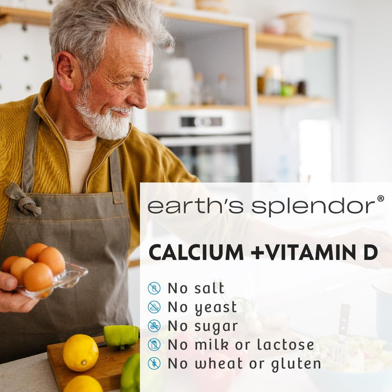 Earth's Splendor Calcium 600mg with Vitamin D Bone Support 120 Tablets | Calcium 600mg with Vitamin D Supplement Bone Health Support Daily Wellness Men Women 120 Tablets Calcium 600 mg + Vitamin D