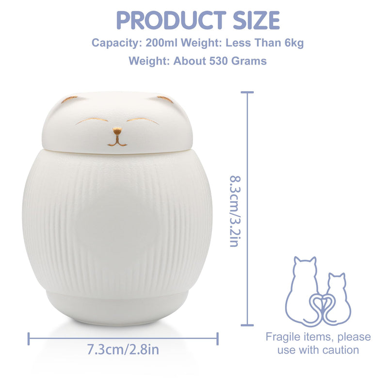 DiDiBirDi Ceramic Urn for Cat, Animal Urn, Pet Cremation Box, Cat Urn for Ashes, Black Cat Urns for Ashes (White) White - BeesActive Australia