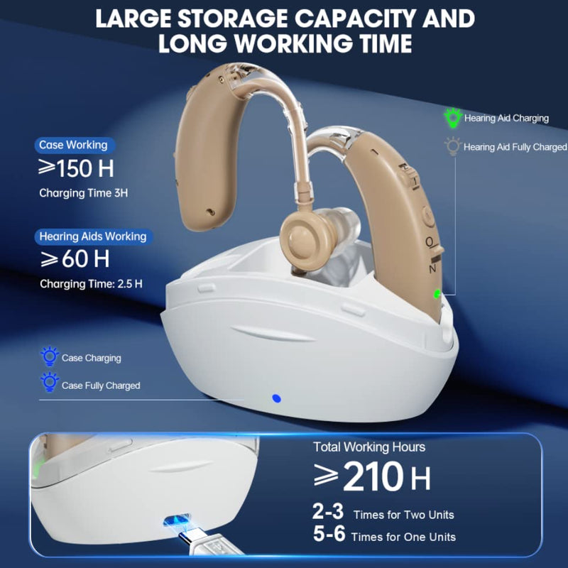 Hearing Aids for Seniors with Noise Reduction & Volume Control - Digital Rechargeable Portable Hearing Amplifiers for Adults with Mild to Moderate Hearing Loss, Includes Cyclic Charging Case Flesh