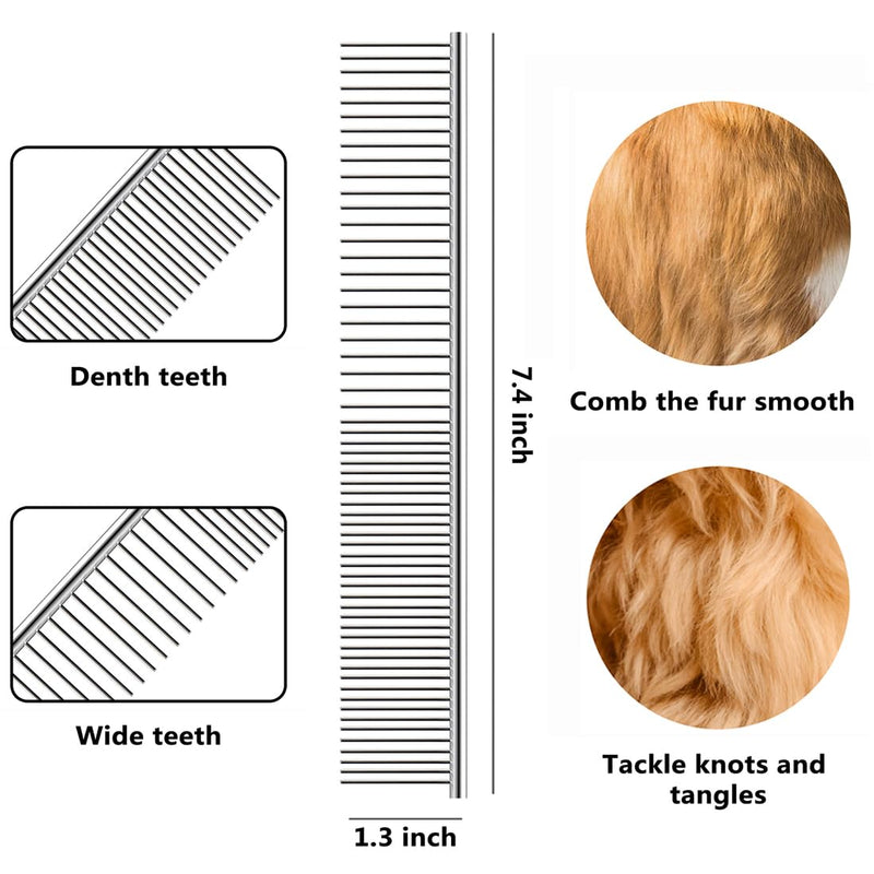 QUMY Dog Comb for Dematting, Stainless Steel Pet Grooming Comb, Removes Dead, Matted or Knotted Hair, Finishing and Fluffing, Comfort-Grip Handle - Pack of 1 - BeesActive Australia