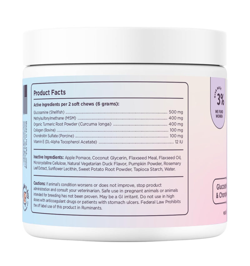 Radiant Hip and Joint Support Supplement for Dogs, 90 Soft Chews, Glucosamine Chondroitin for Dogs with Collagen, Turmeric, MSM, Colostrum, Helps Support Mobility and Flexibility Duck (Hip x Joint) - PawsPlanet Australia