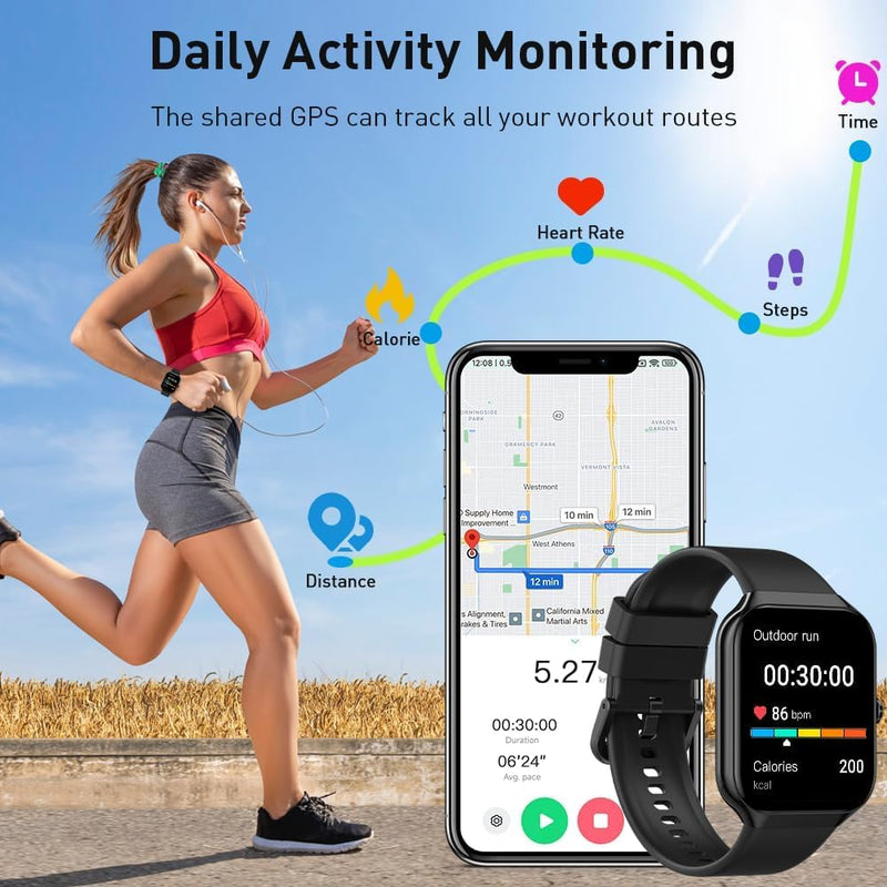 Smart Watch(Answer/Make Call), 1.96" HD Smartwatch for Men Women, 2026 Fitness Watch with 110+ Sport Modes/Heart Rate/Sleep Monitor/Pedometer, IP68 Waterproof Fitness Activity Tracker for Android iOS - BeesActive Australia