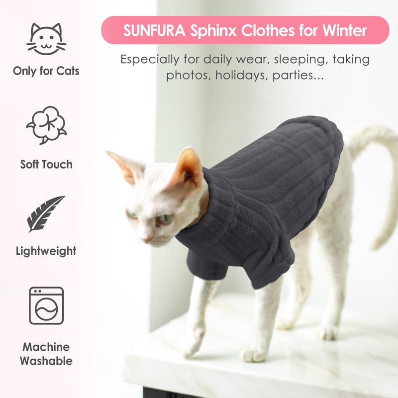 SUNFURA Sweaters for Cats, Hairless Sphynx Cat Sweater Kitten Pullover with Sleeves, Warm and Soft Cat Pajamas Fleece Cat Sweatshirt Jumpsuit, Turtleneck Cat Clothes for Fall Winter, Gray L Large Deep Grey - BeesActive Australia