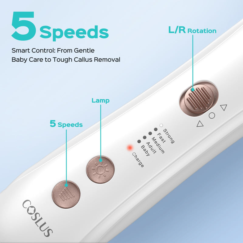 COSLUS C43 Professional Manicure Pedicure Kit, 5-in-1 Electric Nail File for Toenail Hand Feet Care - Wider Grinder for Thick Nails, Cordless, 5 Speed, for Men Women Seniors Home Salon, White (END10)