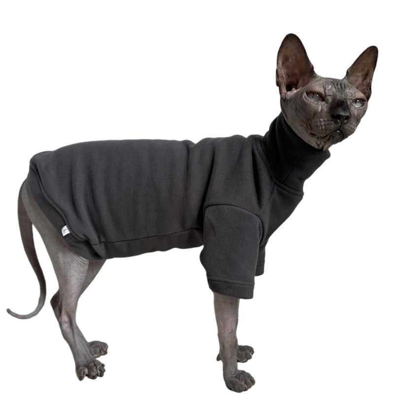 Sphynx Cats Solid Warm Fleece Shirt Cat Turtleneck Undershirt Thermal Hairless Cat Clothes for Sphynx, Devon, Cornish Cat Clothes and Small Kitten and Dogs (Deep Grey, Large) Deep Grey - BeesActive Australia