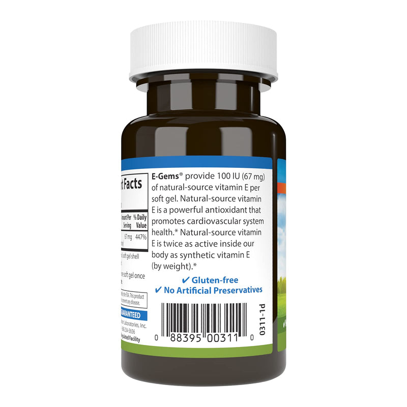 Carlson - E-Gems, 100 IU (67 mg), Natural-Source Vitamin E, Heart Health & Optimal Wellness, Antioxidant, 100 Soft Gels (Pack of 2) 100 Count (Pack of 2)