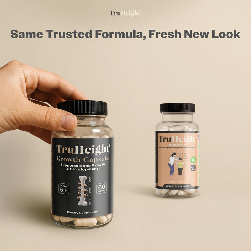 TruHeight Growth Capsules - Tall Nutrition for Natural Growth Supplement for Kids & Teens - Pediatric Vitamin D, K, Calcium & Ashwagandha - Bone Strength - Kids Vitamins D3 K2 Pills, Taller Ages 5+ 60 Count (Pack of 1)