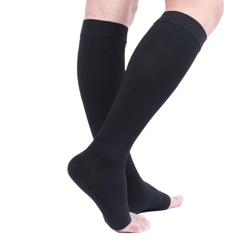 TOFLY® 30-40mmHg Medical Graduated Compression Socks for Men & Women, Open Toe Knee High Compression Socks,Firm Support for Circulation Recovery,Shin Splints,Varicose Veins,Edema,Nursing 3X-Large 30-40mmhg Open-toe Black - BeesActive Australia