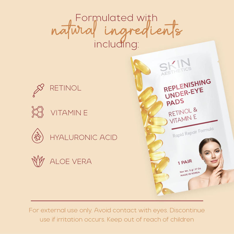Retinol & Vitamin E Under Eye Patches - Reduces Wrinkles, Fine Lines & Eye Bags, Repairs Skin - Dermatologist Tested Korean Skincare - Clean Beauty, Cruelty-Free - 5 Pairs Retinol & Vitamin E